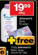 Johnson's Baby Powder-400g+Free Johnson's Baby Soap-100g