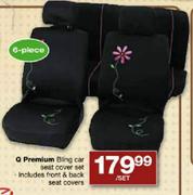 Q Premium Bling Car Seat Cover Set (Includes Front & Back Seat Covers)-6 piece per set