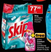 Skip Intelligent Washing Powder-3kg + Free Comfort Fabric Conditioner Assorted Each-400ml