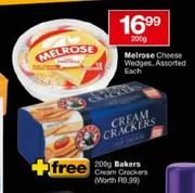 Melrose Cheese Wedges, Assorted Each-200g + Free Bakers Cream Crackers-200g