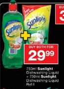 Sunlight Dishwashing Liquid-750ml + Sunlight Dishwashing Liquid Refill-750ml