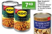 Koo Spaghetti/Macaroni in Tomato Sauce/Short Spaghetti in Tomato & Herb Sauce-400gm/410gm Each