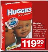 Huggies Dry Comfort Jumbo Pak Weggooidoeke-58's/68's/78's per pak