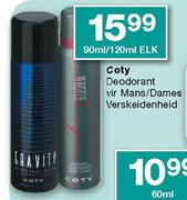 Coty Deodorant Vir Mans/Dames-90ml/120ml Elk