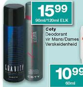 Coty Deodorant vir Mens/Dames-90ml/20ml Elk