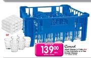 Consol Hiball Glasses In Crate-30's Plus 3 Free Dishcloths & 6 Shooters Glasses