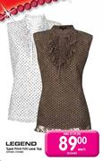Legend Spot Print Frill Lace Top-Each