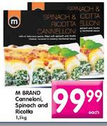 M Brand Canneloni,Spinach & Ricotta-1.5kg Each