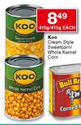 Koo Cream Style Sweetcorn/Whole Kernel Corn-410g/415g Each
