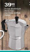 3-Cup Aluminium Stove-Top Espresso Coffee Maker-Each