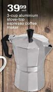 3-Cup Aluminium Stove Top Espresso Coffee Maker-Each