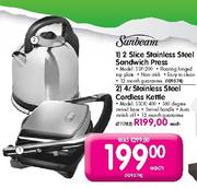 Sunbeam 2 Slice Stainless Steel Sandwich Press (SSP-200)