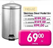 Home Stainless Steel Pedal Bin-3Ltr Each