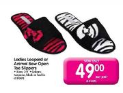 Ladies Leopard Or Animal Bow Open Toe Slippers Sizes:3-8 Per Pair