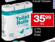 Housebrand 2 Ply Toilet Rolls-9's pack