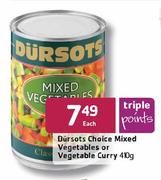 Dursots Choice Mixed Vegetable or Vegetable Curry-40g Each