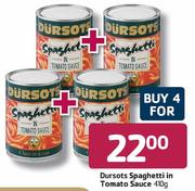 Dursots Spaghetti In Tomato Sauce-4x410g