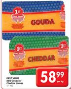 First Value Mini Gouda Or Cheddar Loaves-1kg Each