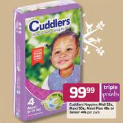 Cuddlers Nappies Midi 52s, Maxi 50s, Maxi plus 40s or Junior 44s-per pack