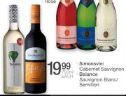 Simonsvlei Cabernet Sauvignon Balance Sauvignon Blanc/Semillion-750ml Each