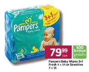 Pampers Baby Wipes 3+1 Fresh 4 x 64 Or Sensitive 4 x 56 Each