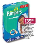 Pampers Active Baby Jumbo Pack Size 4 Maxi-70's Or Size 4+ Maxi Plus-62's Per Pack