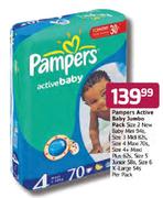 Pampers Active Baby Jumbo Pack Size 2 New Baby Mini-94's Or Size 3 Midi-82's Per Pack