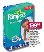 Pampers Active Baby Jumbo Pack Size 5 Junior-58's Or Size 6 X-Large-54's Per Pack