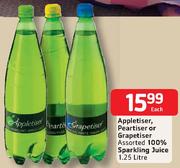 Appletiser,Peartiser Or Grapetiser Assorted 100% Sparkling Juice-1.25ltr Each