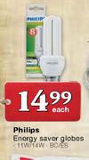 Philips Energy Saver Globes-11w/14w Each