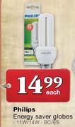 Philips Energy Saver Globes - 11W/14W Each