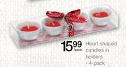 Heart Shaped Candles In Holders-4 Pack