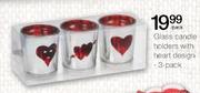 Glass Candle Holders With Heart Design-3 Pack