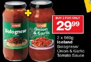 Iceland Bolognese/Onion & Garlic Tomato Sauce-2x560g
