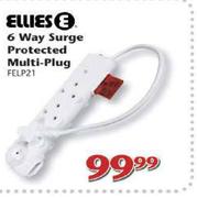 Ellies 6 Way Surge Protected Multi-Plug