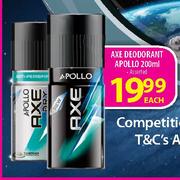 Axe Deodorant Apollo Assorted-200ml Each