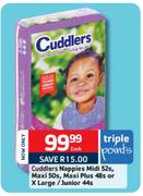 Cuddlers Nappies Midi-52's/Maxi-50's/Maxi Plus-48's Or X Large/Junior-44's Each