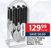 Real Home Hanging Cutlery Set With Black Or White Handles-16 Piece
