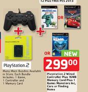 Playstation 2 Wired Controller Plus 16MB Memory Card Plus 1 Game: Monsters Inc, Cars Or Finding Nemo