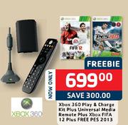 Xbox 360 Play & Charge Kit Plus Universal Media Remote Plus Xbox Fifa 12 Plus Free PES 2013