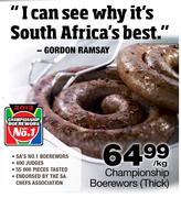 Championship Boerewors(Thick)-Per Kg
