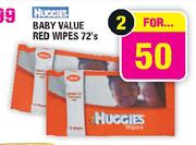 Huggies Baby Value Red Wipes-2 x 72's