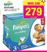 Pampers  Active Baby Junior-111's, Maxi Plus 120's, Maxi-132's Or Midi-150's Pack