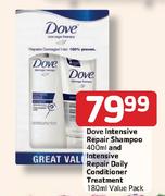 Dove Intensive Repair Shampoo 400ml And Intensive Repair Daily Conditioner 180ml Value Pack
