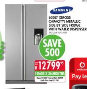 Samsung 600LT(Gross Capacity)Metallic Side By Side Fridge With Water Dispenser-Each