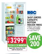 KIC 263LT(Gross Capacity)Bottom Freezer Fridge-Each
