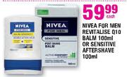 Nivea For Men Revitalise Q10 Balm - 100ml Or Sensitive After Shave - 100ml Each