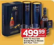 KWV 15-Year Old Brandy Plus 2 Glasses Gift Pack-750ml-Per Pack