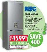 KIC 346ltr Metallic Bottom Freezer Fridge With Water Dispenser