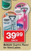 Schick Quattro Razor For Men/Ladies Each